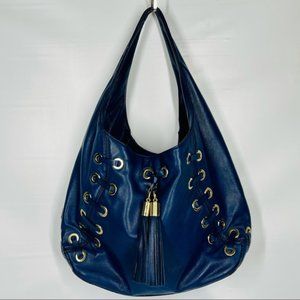 MICHAEL KORS BLUE LEATHER ASTOR GROMMET HOBO BAG